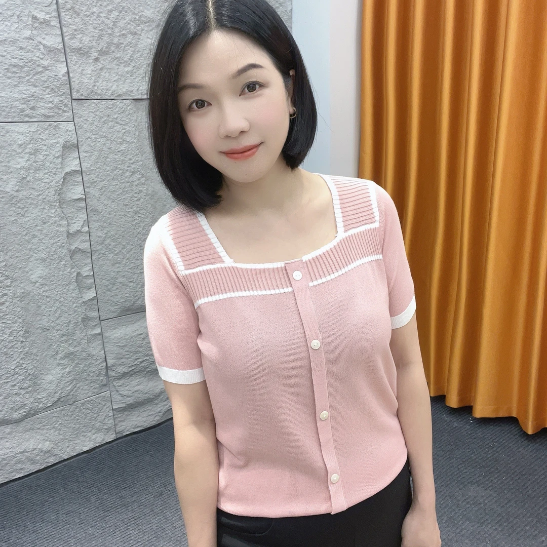4138春夏款上新方领【大米家专属】小衫假开衫间色洋气薄款小众短袖