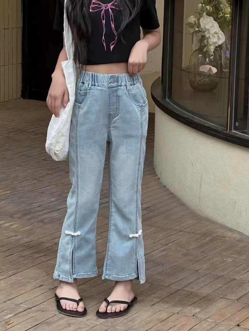 新款女童百搭牛仔裤蓝色  3759