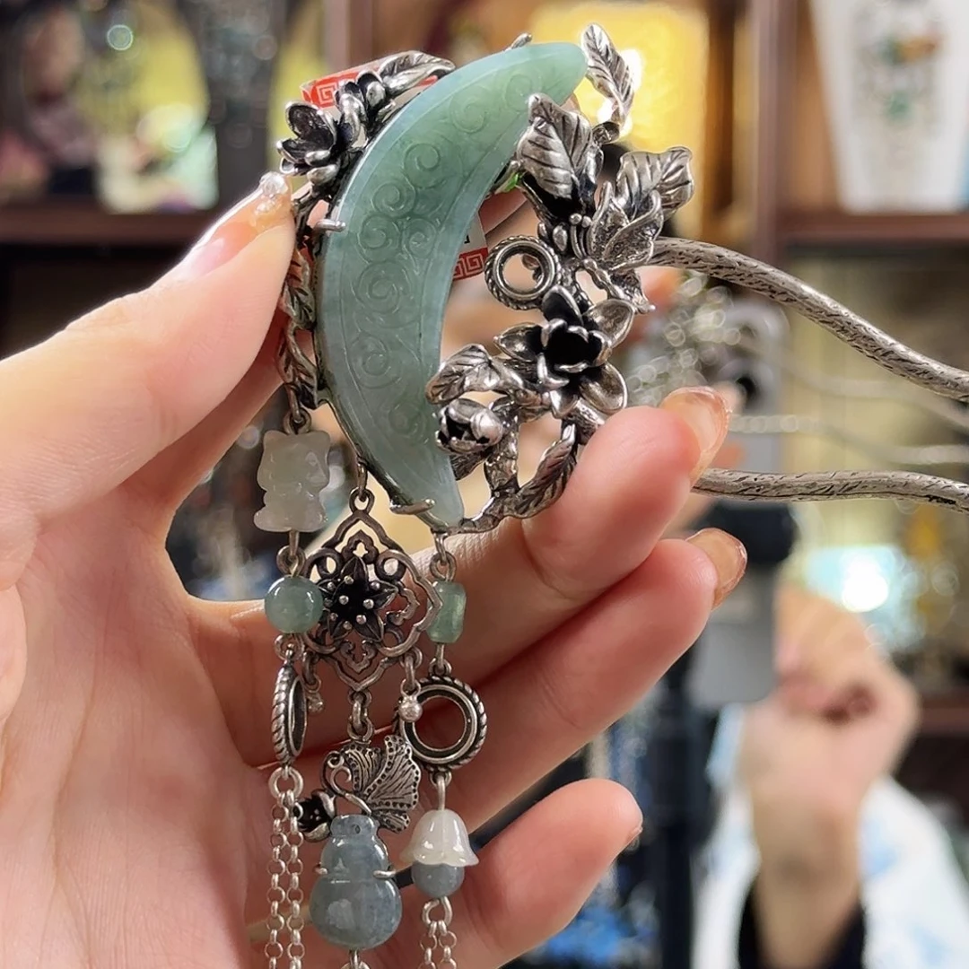 翡翠银S925镶嵌发饰