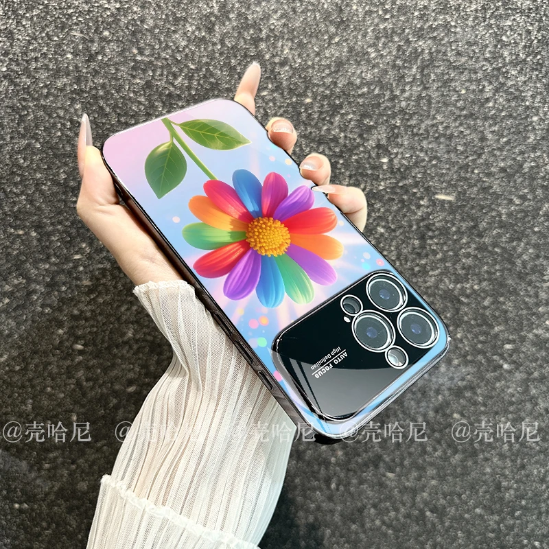 秒变苹果17炫彩太阳花适用苹果16/15/14系列电镀promax玻璃手机壳