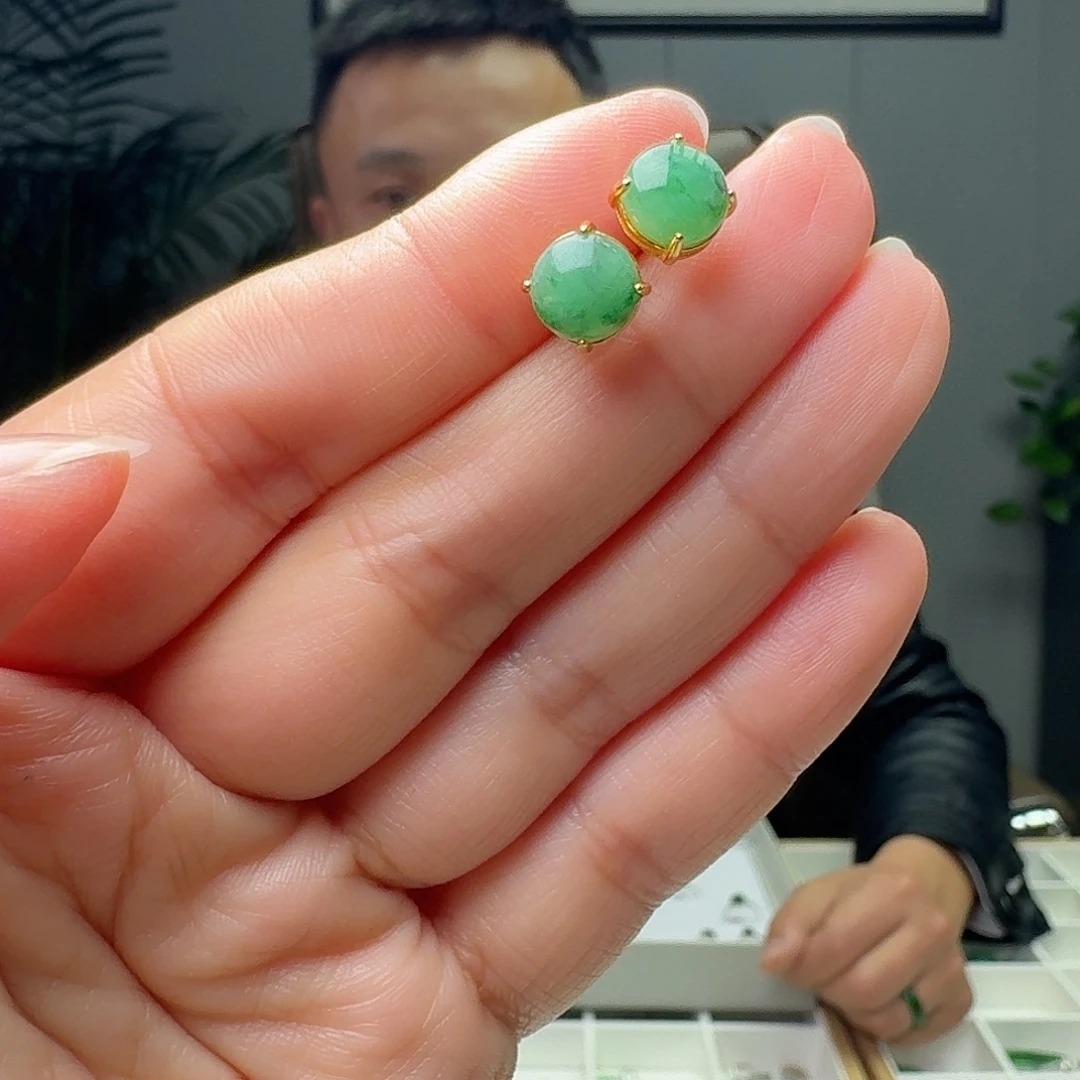 翡翠银S925镶嵌耳饰天然