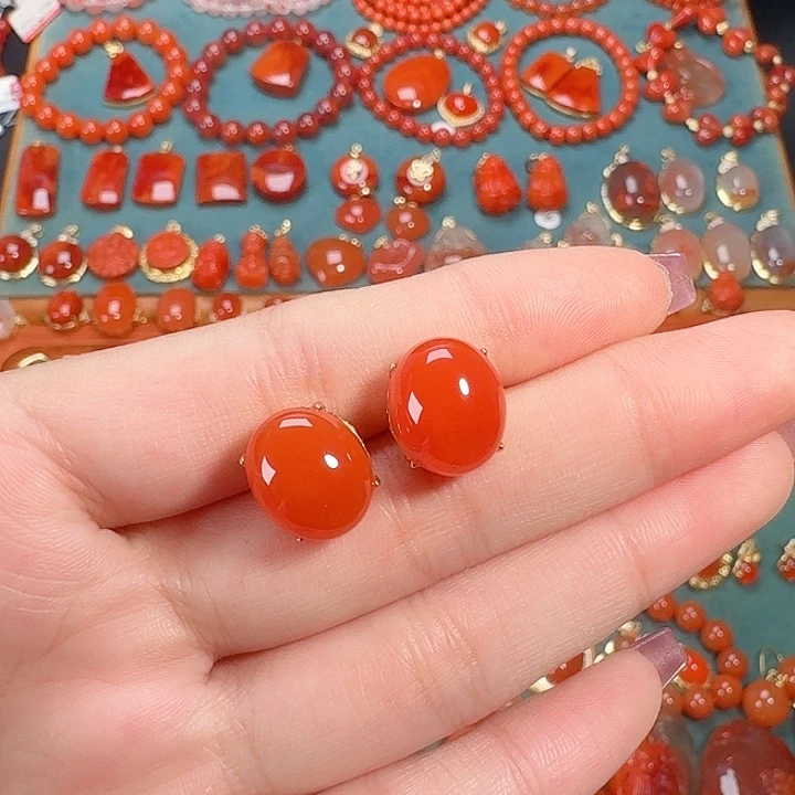 南红玛瑙银S925镶嵌13耳饰
