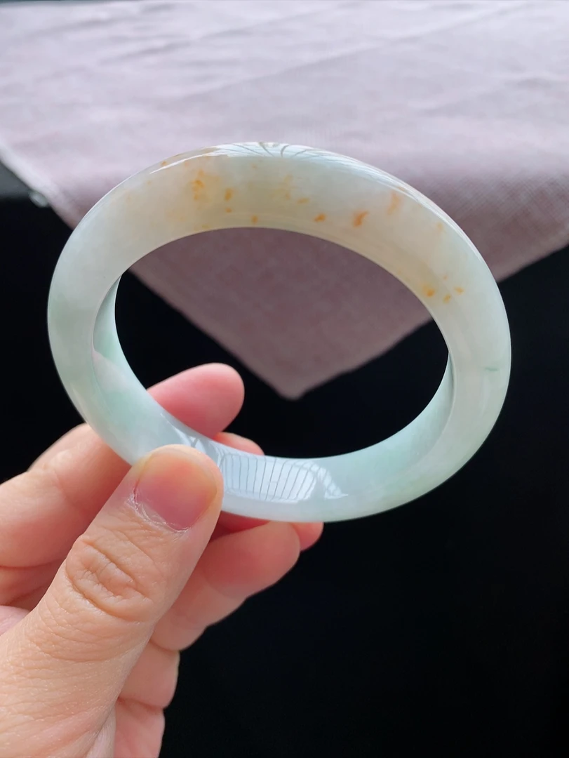 57圈25043冰糯种飘绿洒金翡翠手镯子正圈玉环好种水润天然A货a28