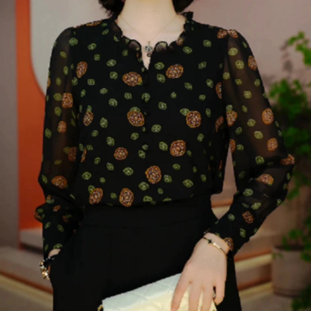 时尚新款深圳南油气质印花女衬衫减龄显瘦设计感舒适透气