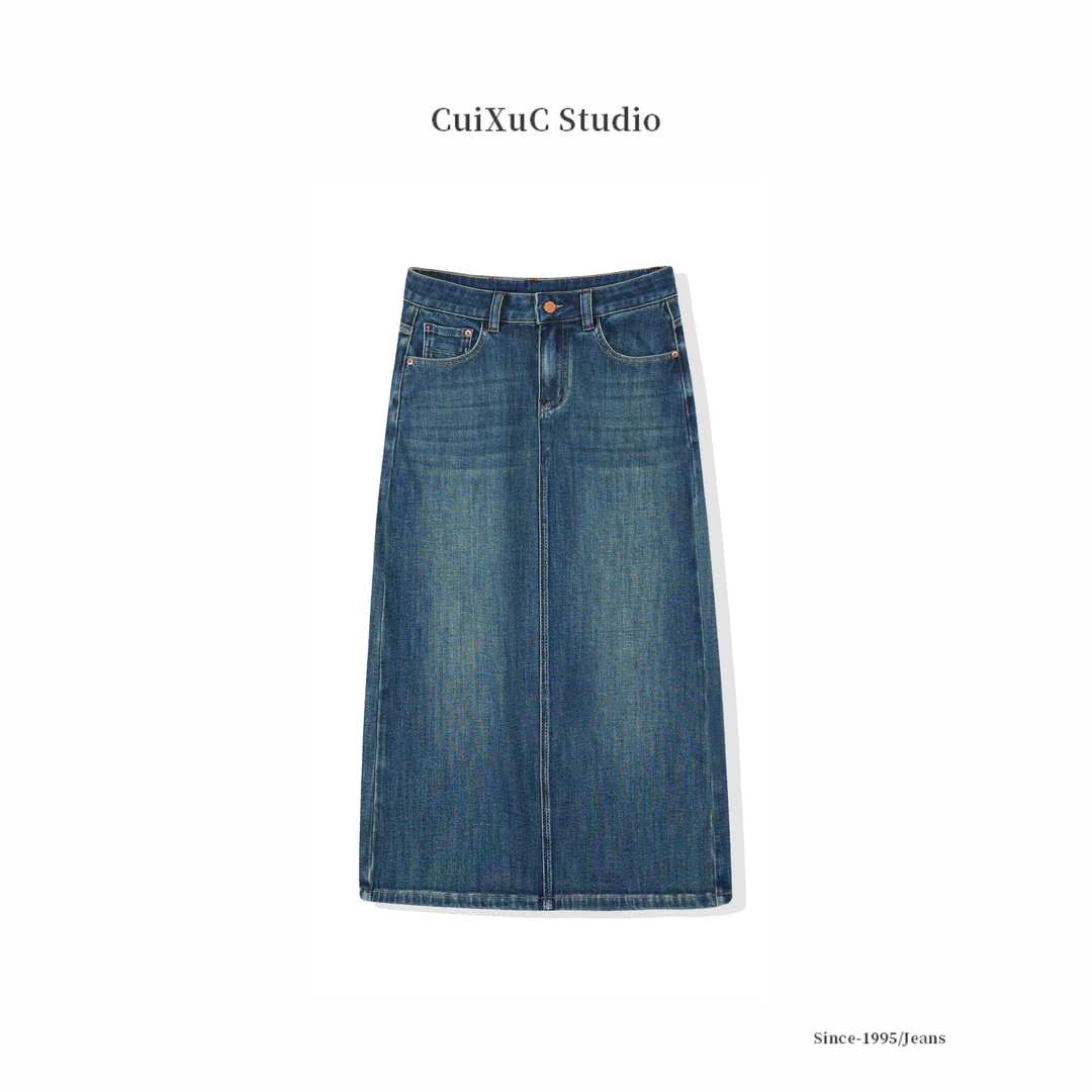 雾霾蓝丨2025春季新款高腰a字半身裙安可拉红显瘦百搭牛仔半身裙