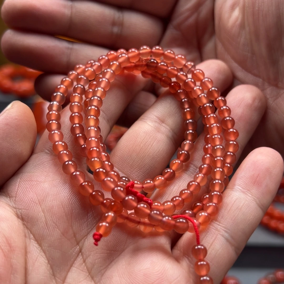 南红玛瑙未镶嵌冰红多圈珠链 4.6m 左右