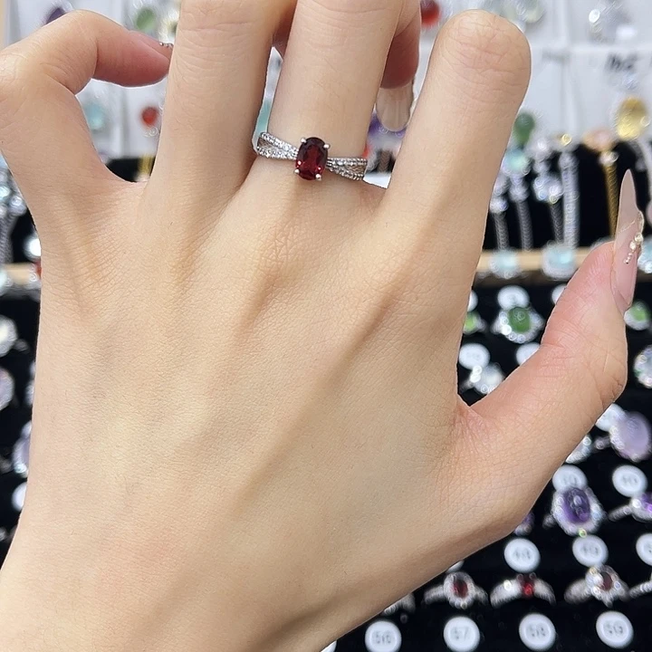 石榴石戒指银S925镶嵌
