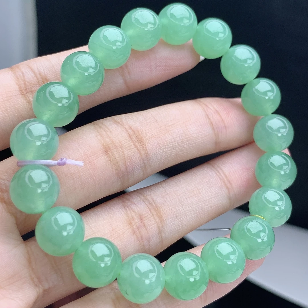 缅甸A货翡翠葡萄绿色圆珠手链手串单圈5QQ2T22卡10mm