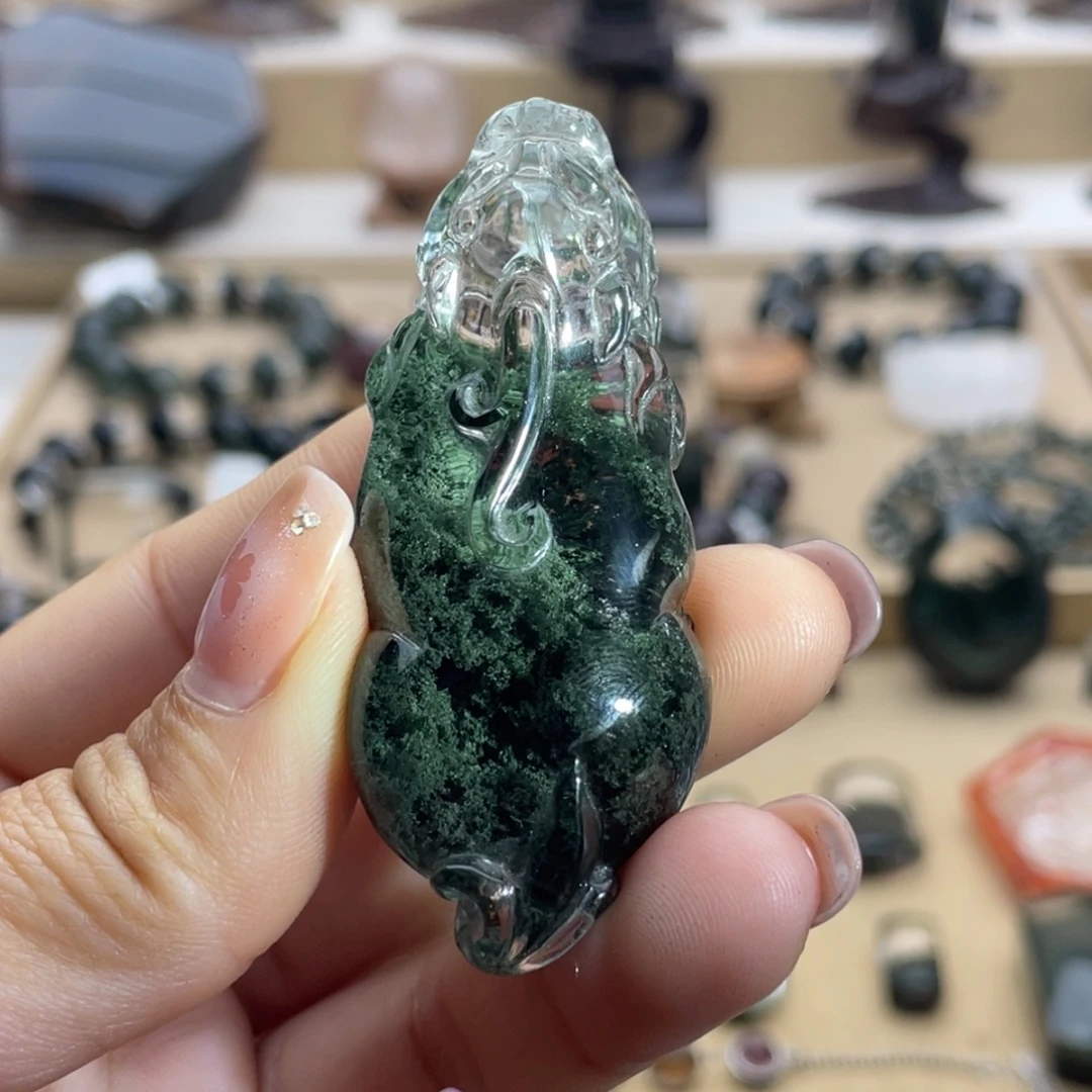 颈饰未镶嵌水晶绿幽灵貔貅吊坠定制