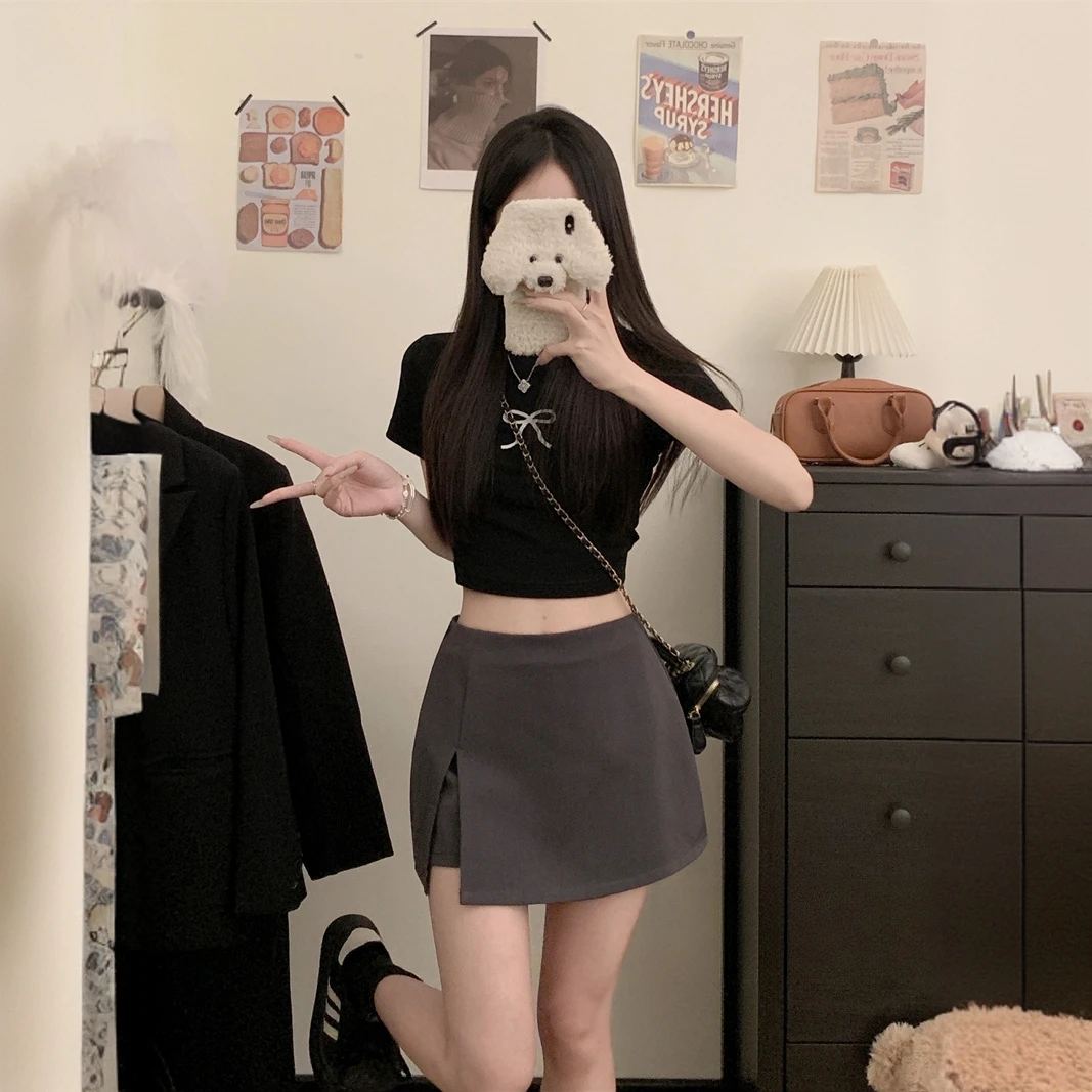小个子开叉半身裙女2025春夏新款设计感显高显瘦短裤裙百搭短裙子