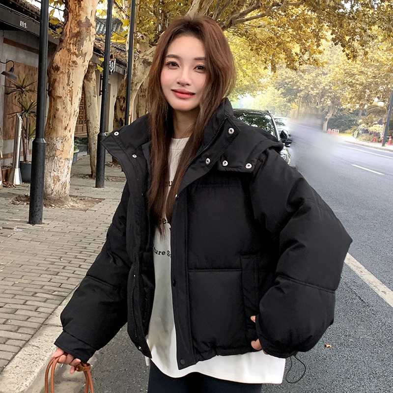 2024新款棉服女冬加厚oversize面包服连帽短款肯豆风外套