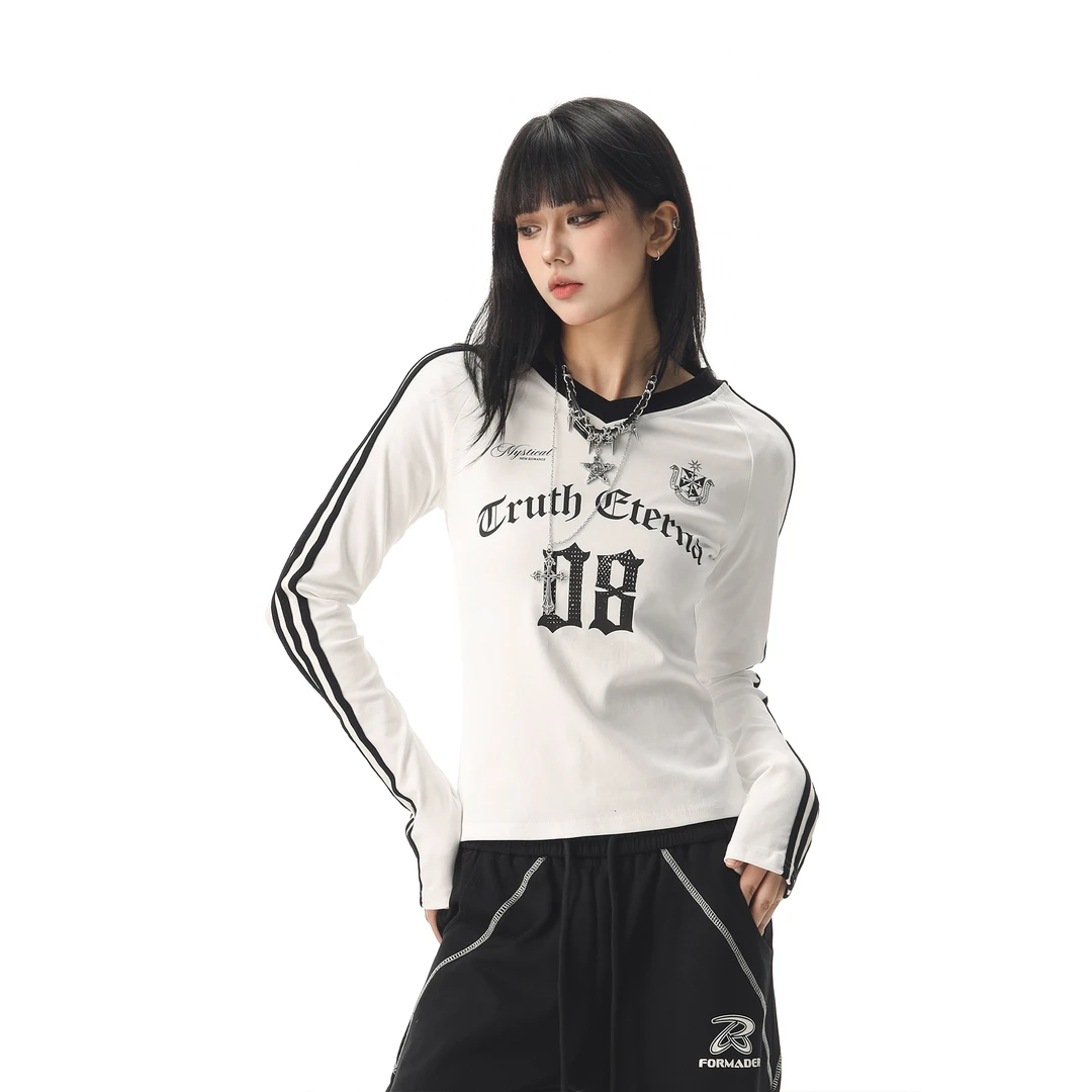 CTB啤酒队长秋冬打底长袖美式哥特英文印花t恤时尚女款休闲白色