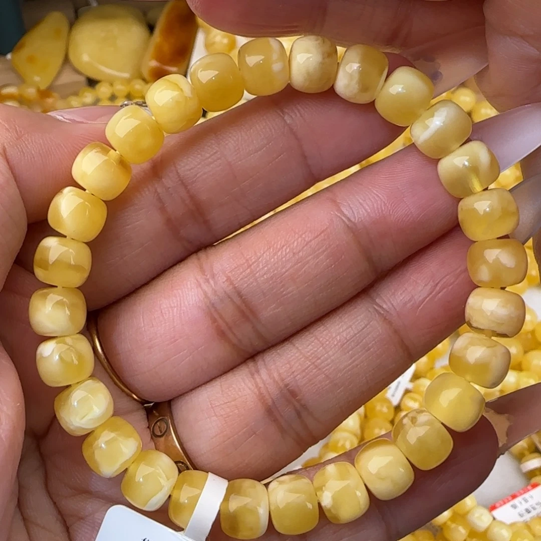 蜜蜡未镶嵌手链金白妖花老型手串