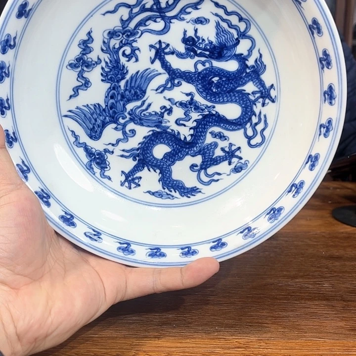 摆件景德镇青花龙凤纹盘