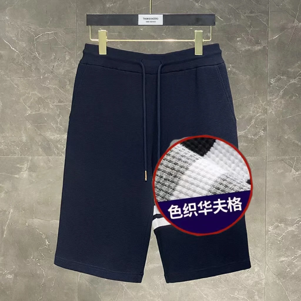 运动风夏季短裤百搭时尚色织华夫格五分裤轻奢舒适男士简约休闲裤