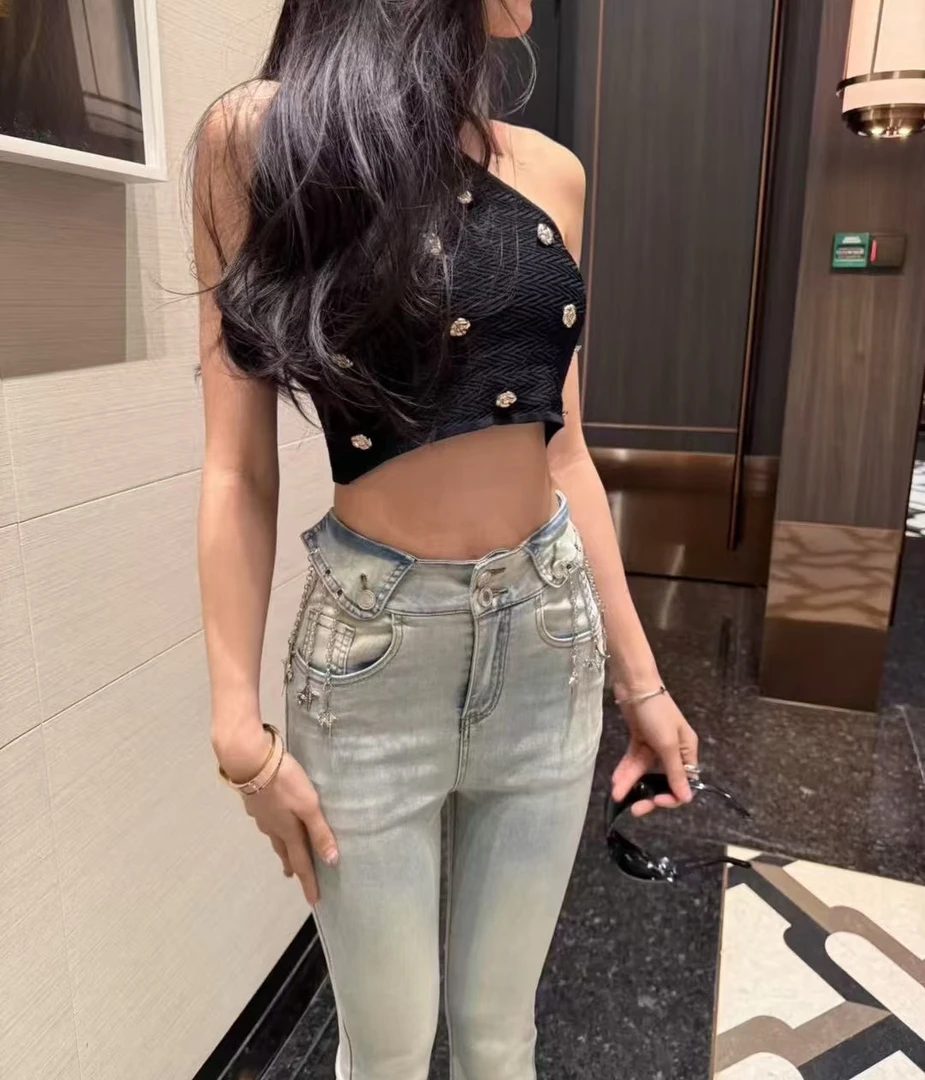 新款牛仔高腰显高显瘦洋气喇叭裤