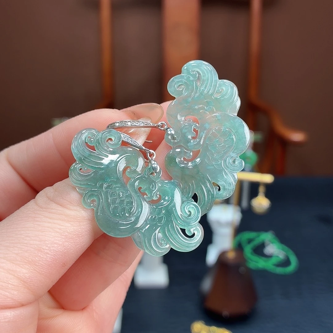 翡翠银S925镶嵌耳饰