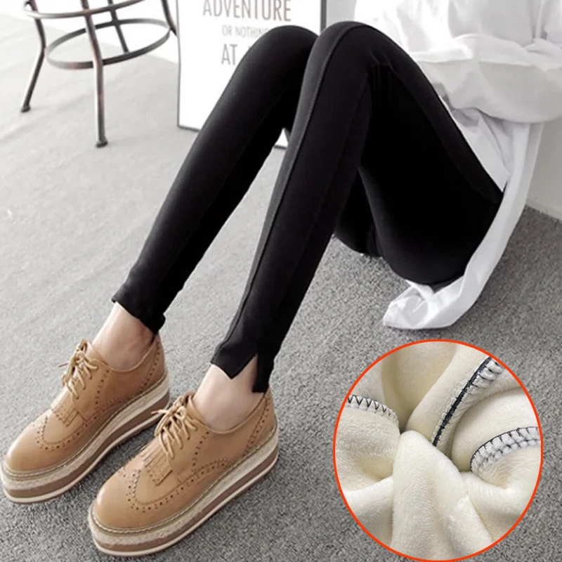 【清仓韩代】秋冬时尚显瘦弹力纯棉孕妇打底裤加绒加厚保暖开叉长裤