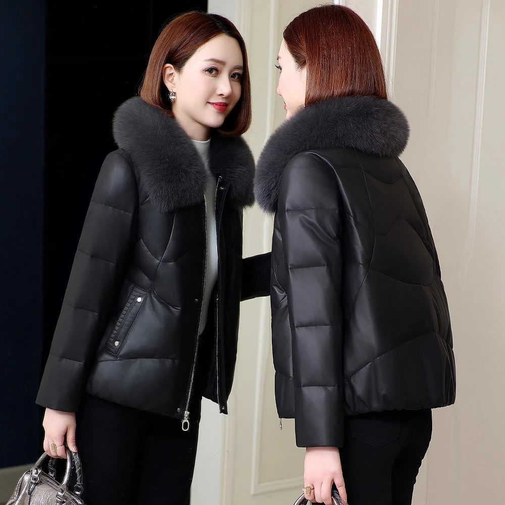 真皮羽绒服女2025冬新款时尚妈妈海宁绵羊皮衣显瘦外套小个子加厚