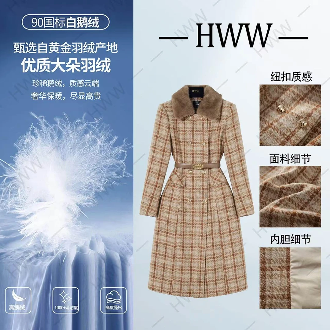 90白鹅绒含羊毛(袖子也加绒)毛领可拆卸收腰鹅绒服DHZHJ407843