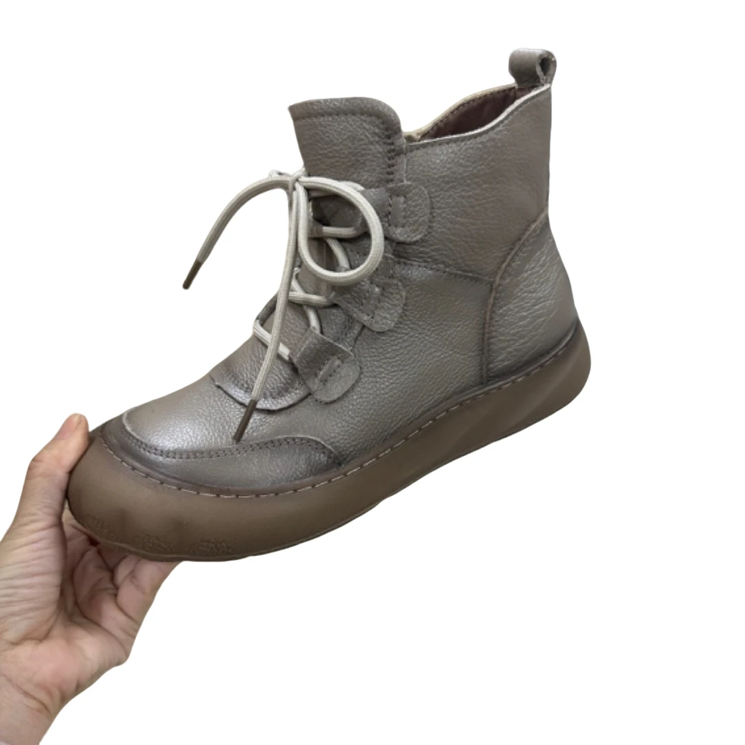 网络日记饼干圆头软底平跟单靴2155