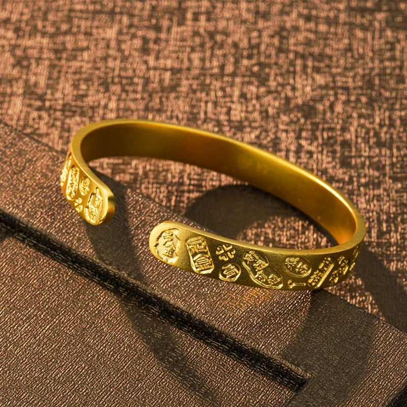 足银手镯 足银开口吉言手镯卡10女素圈古法磨砂手镯女款简约