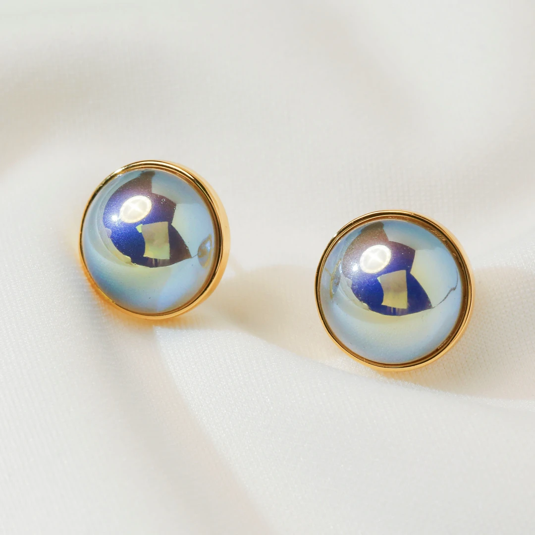 铜合金仿珍珠耳饰 15-16mm私定款星空蓝百搭圆形耳钉耳环 G1-001