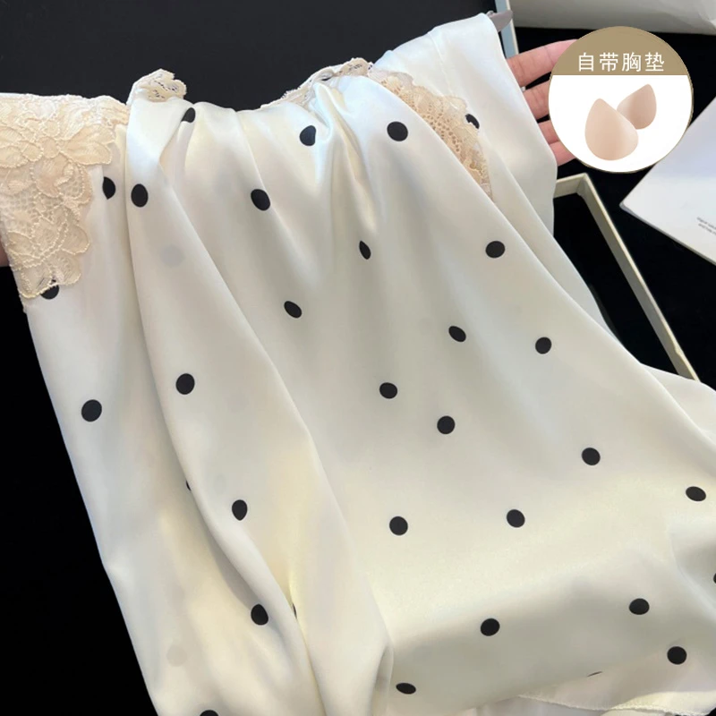 波点性感睡衣女大学生2025新款夏季纯欲风睡裙带胸垫吊带裙家居服