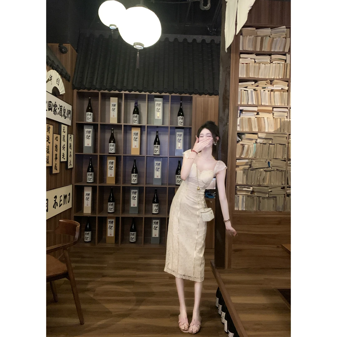 【雅乔定制】仲夏奶芙 白蕾丝贵气小姐连衣裙DYYK-24021634