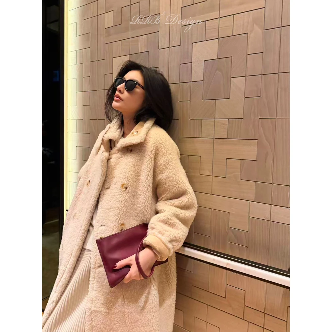 RRB Design 100%羊毛宽松显瘦翻领双面穿大衣气质百搭中长款外套