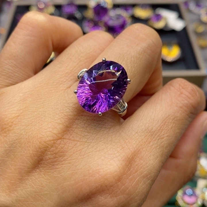 水晶戒指银S925镶嵌天然水晶戒指