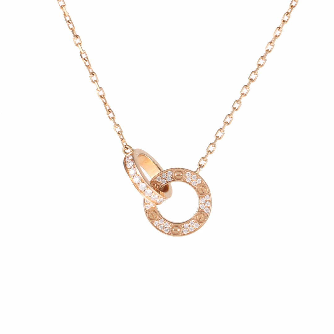 99新 Cartier/卡地亚 小花柳 LOVE 双环满钻项链 饼环组合
