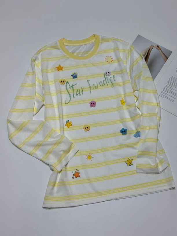 （南油娜姐）25夏季新款：小众设计立体星星雪花绵条纹防晒T恤25227