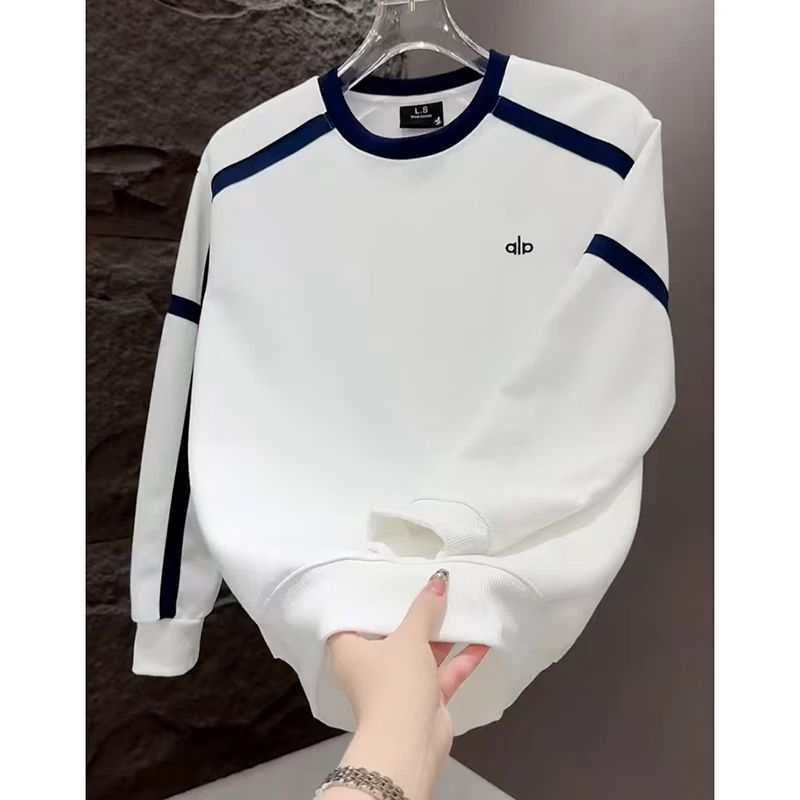 秋季套头卫衣2026潮流条纹圆领时尚字母长袖男vi拉链连帽卫衣