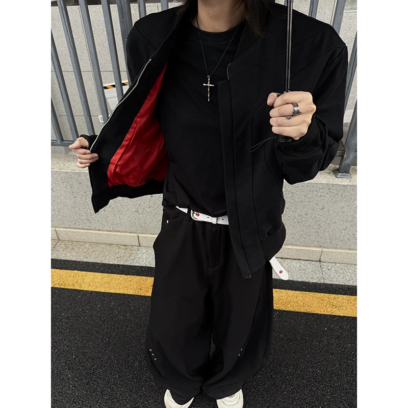meisi高街重磅倒三角解构设计显肩宽夹克男cleanfit短款立领外套