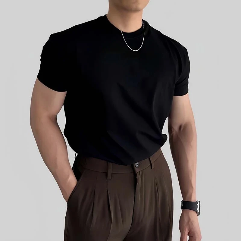 夏季新款韩版正肩短袖T恤男士男生上衣潮流圆领修身百搭欧若风t恤