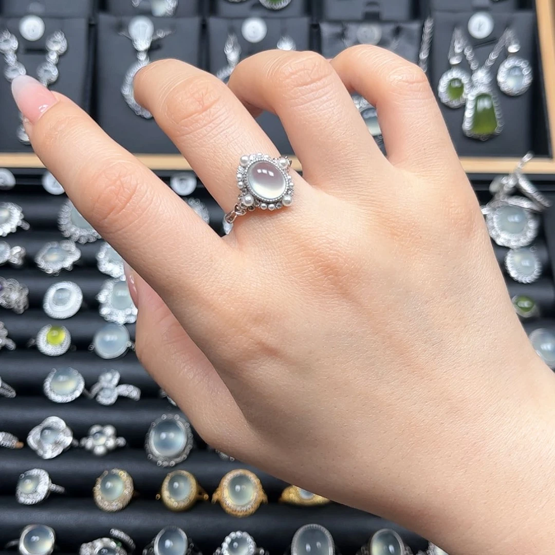 【闪购商品】岫玉戒指银S925镶嵌东****柱