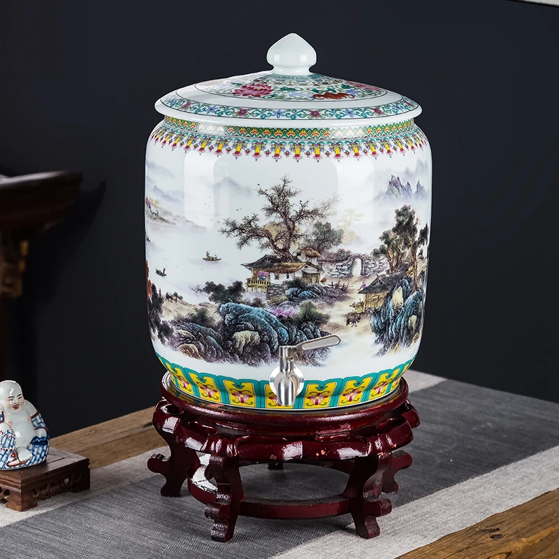 陶瓷水缸水桶储水罐茶台功夫茶水桶泡茶抽水桶油缸带龙头老式水缸