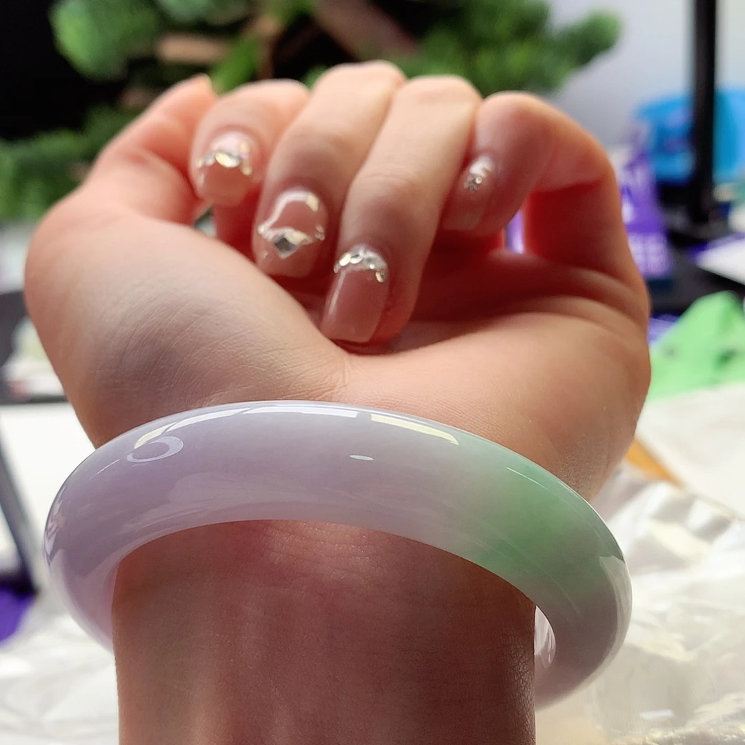 翡翠手镯未镶嵌天然翡翠53-54春彩仙气飘飘