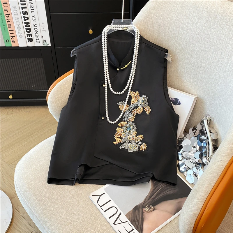 新中式国风女装缎面马甲上衣2025春季新款高级感复古背心坎肩外套