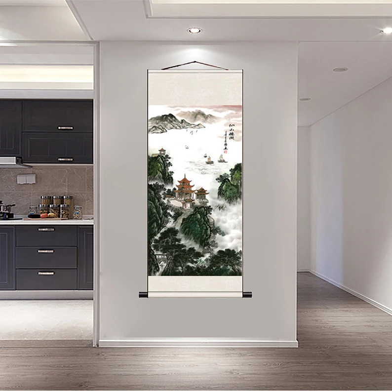三尺《仙山楼阁》-竖幅-玄关-山水挂画