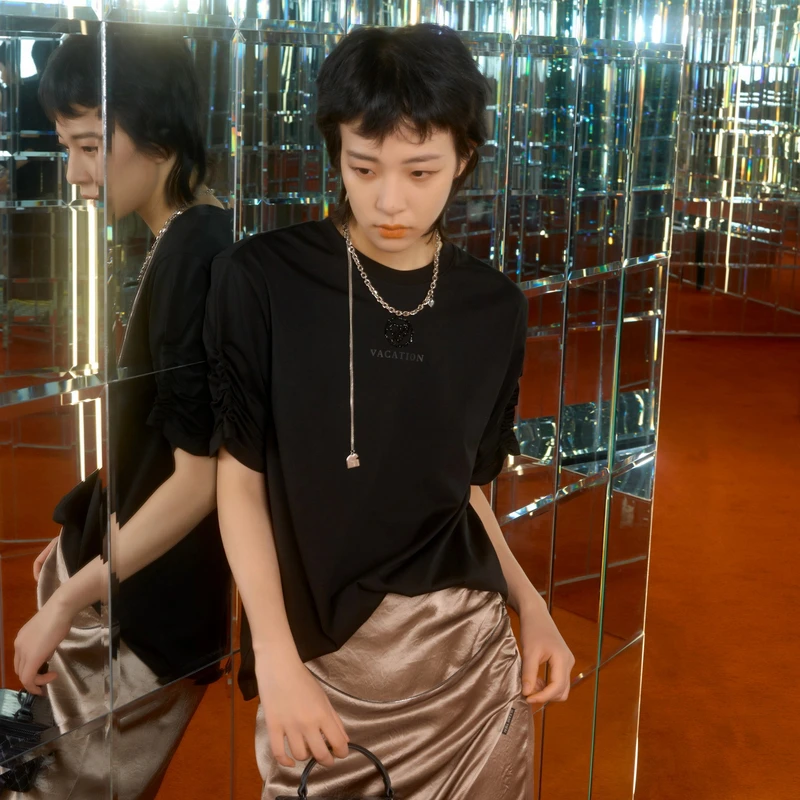 U/TI【清凉一夏】设计师款冰丝触感透气清凉抽褶袖口百搭短袖T恤