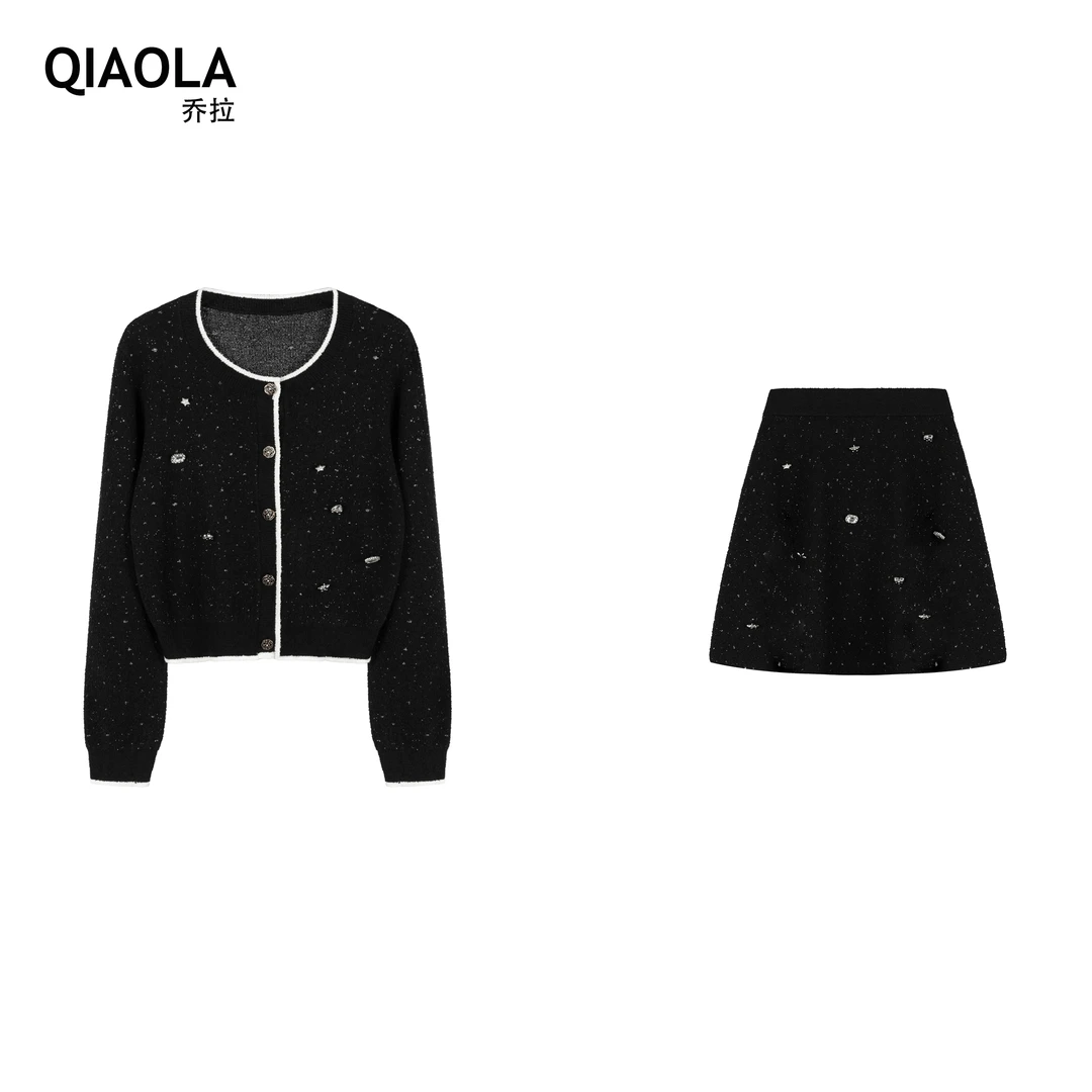 QIAOLA/乔拉【星有引力】春款圈圈纱银丝扣圆领轻奢时尚套装预售