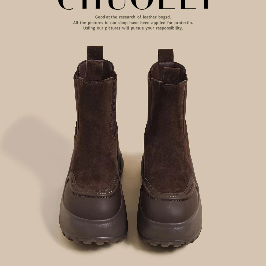 美拉德靴子女款爆款2025新款棕色烟筒靴切尔西松糕设计感骑士短靴