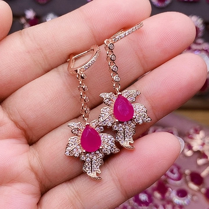 银S925镶嵌耳饰红宝石