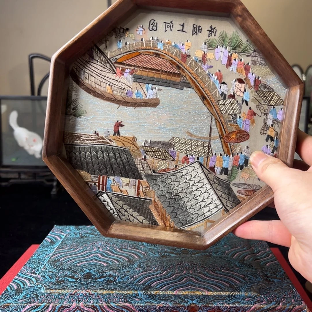 刺绣纯手工刺绣双面绣实木摆件