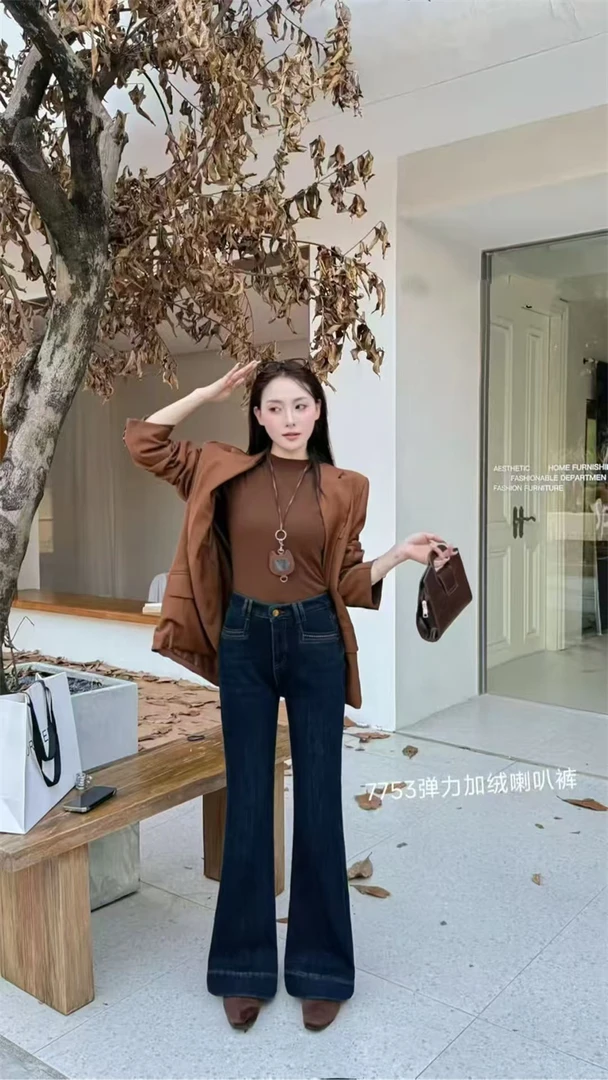 333大童亲子时尚女士休闲加绒牛仔裤7753-5