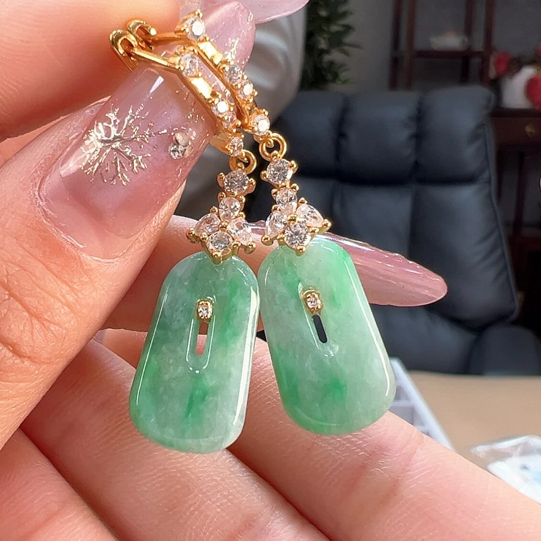 翡翠耳饰银S925镶嵌耳环18