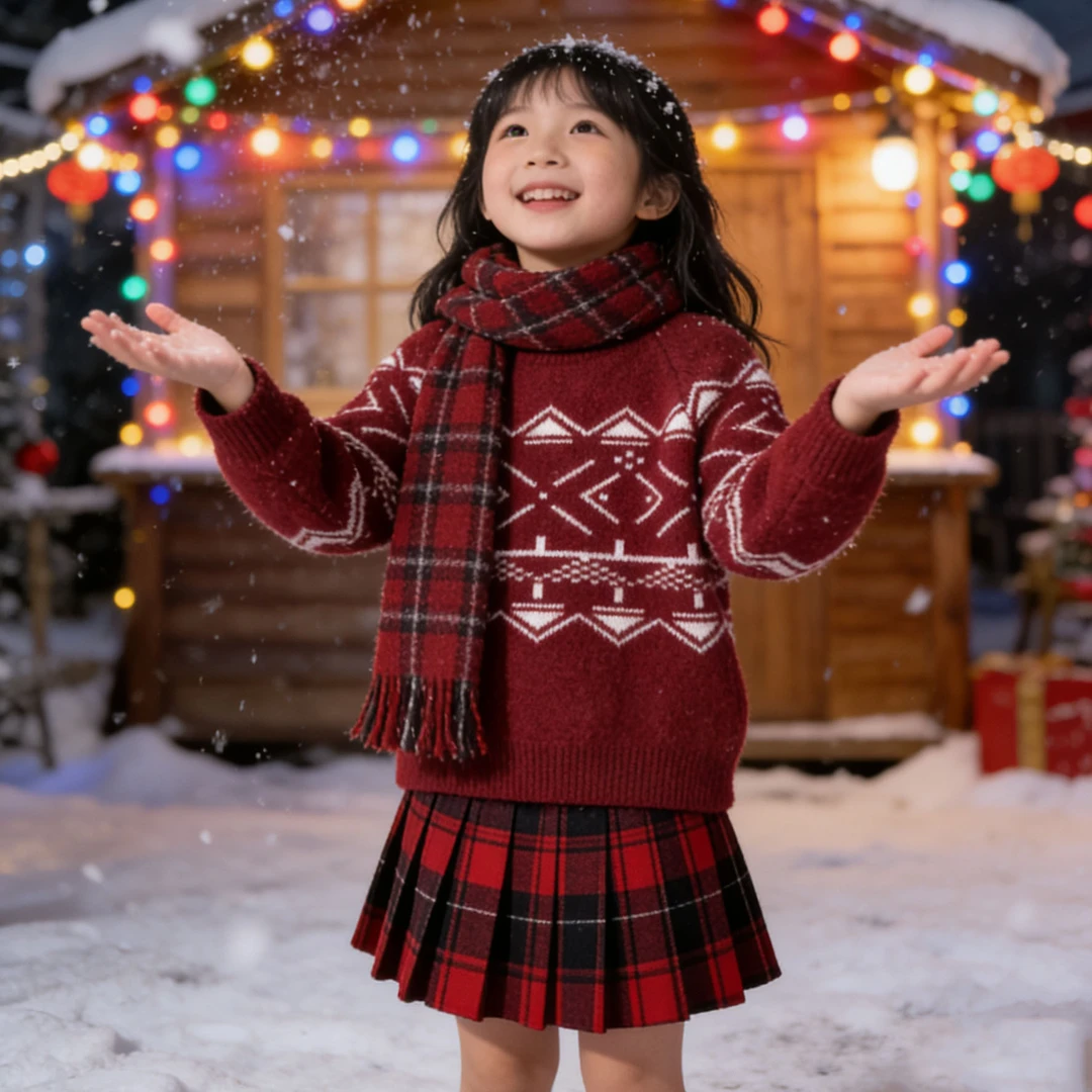 童装洋气红色女童针织衫新年儿童套头费尔岛毛衣加厚秋冬宽松休息