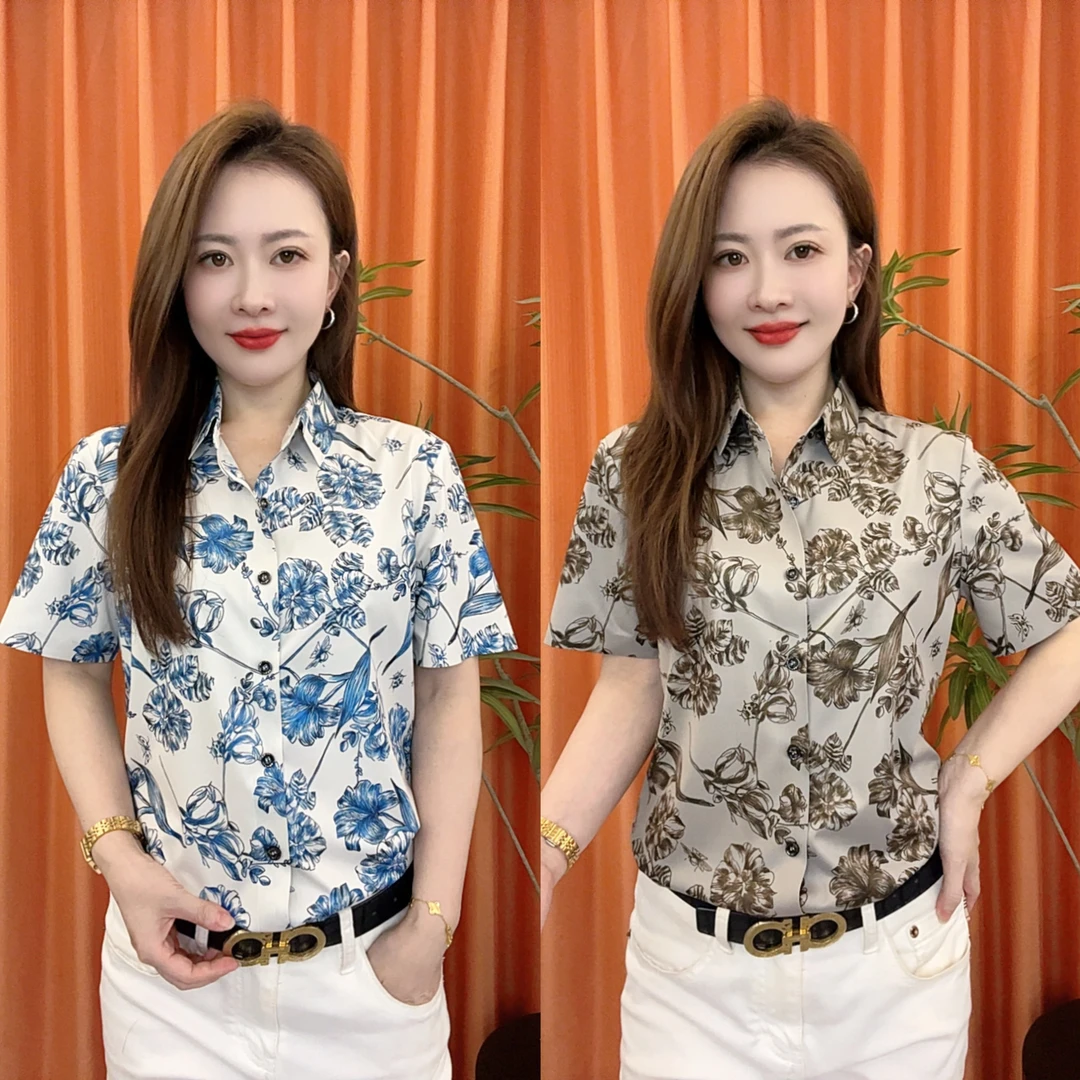 【亚琴男装】2024时尚潮流男士夏季日常百搭轻奢植物花卉短袖衬衫